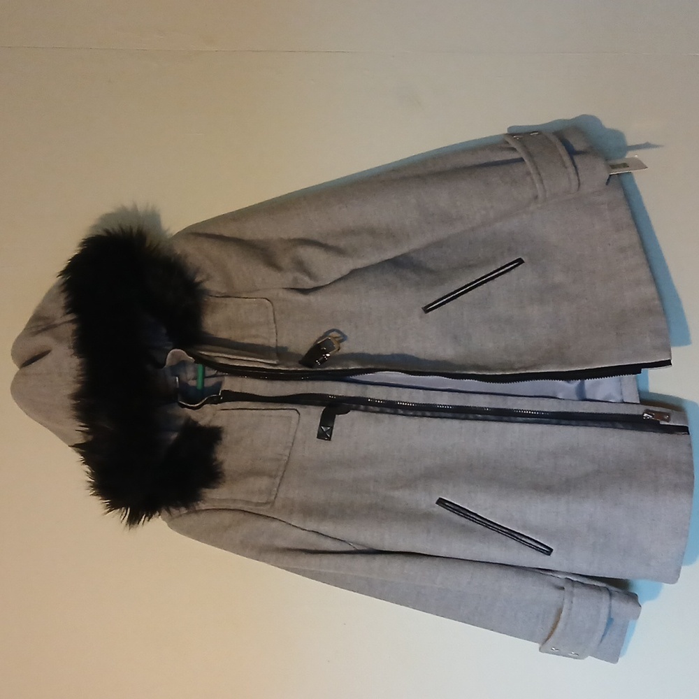 Maralyn & Me Gray Coat with Faux Fur Hood Size Large